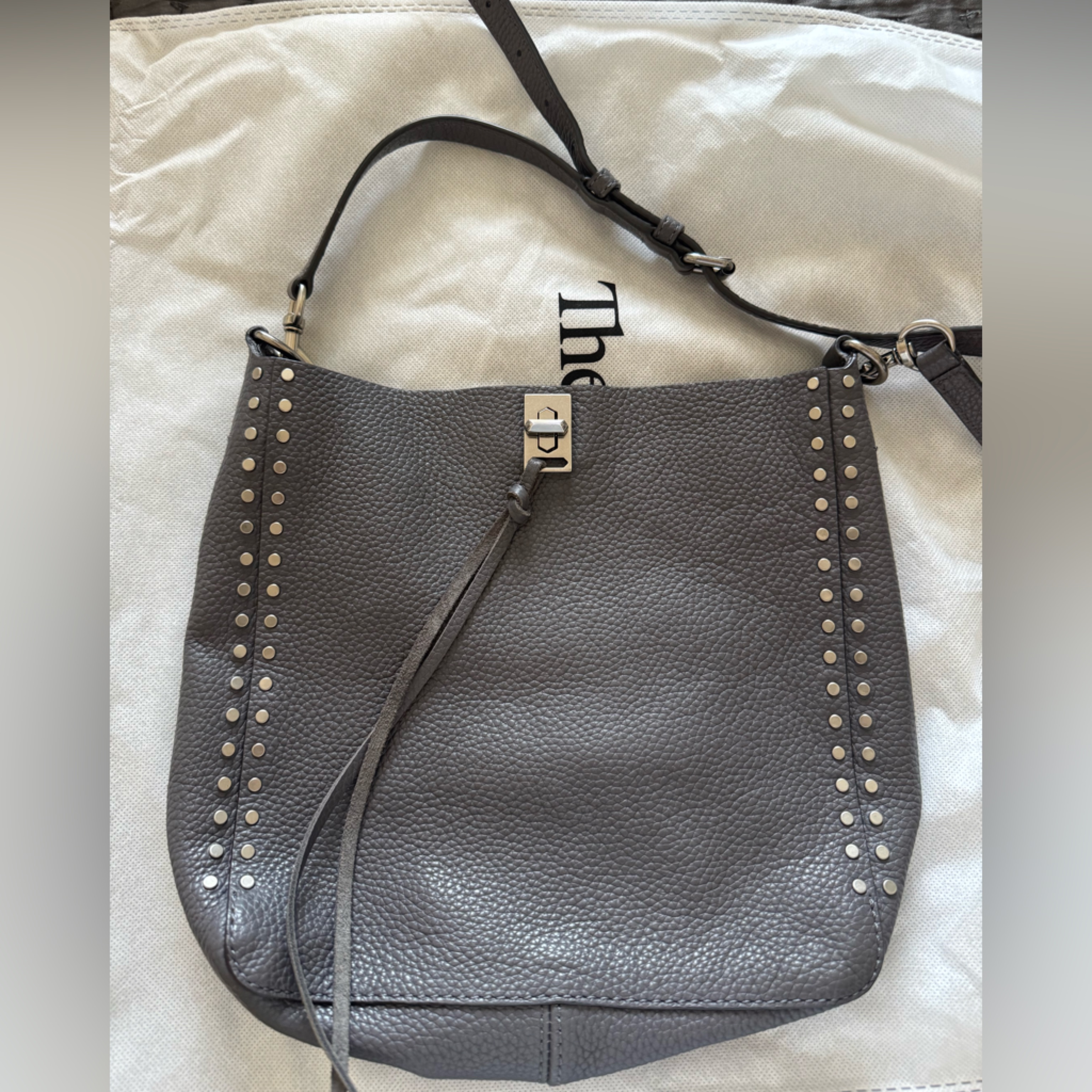 Euc Rebecca Minkkoff Gray Studded Leather Shoulder/Crossbody Bag